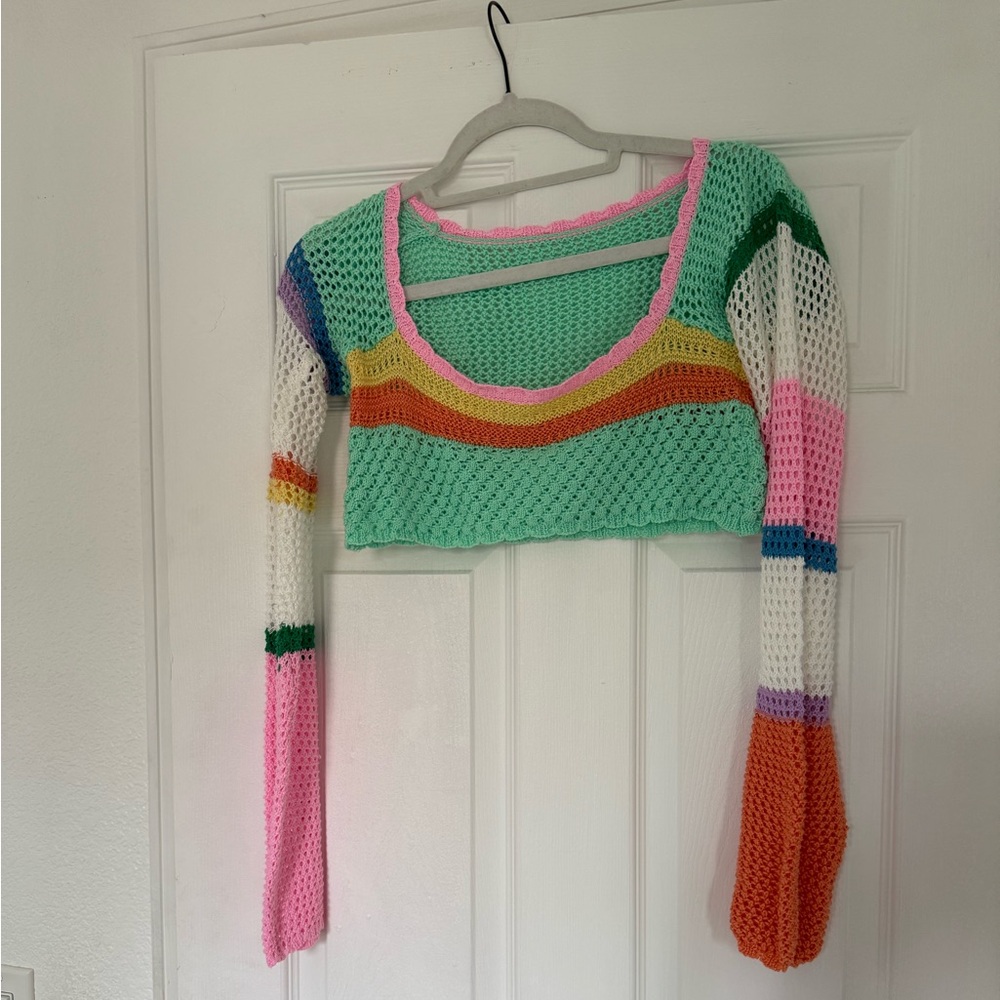 Colorful Cropped Crochet Top – Size Small